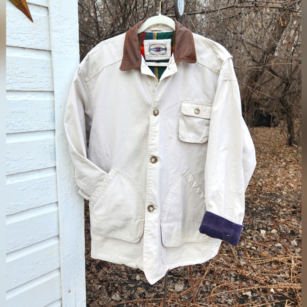 Vintage Cream and Brown Lightweight Lined Shirt Jacket